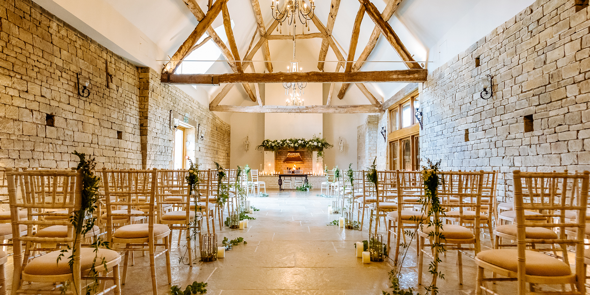 The Thatch Barn at Blackwell Grange is set up for an enchanted wedding ceremony